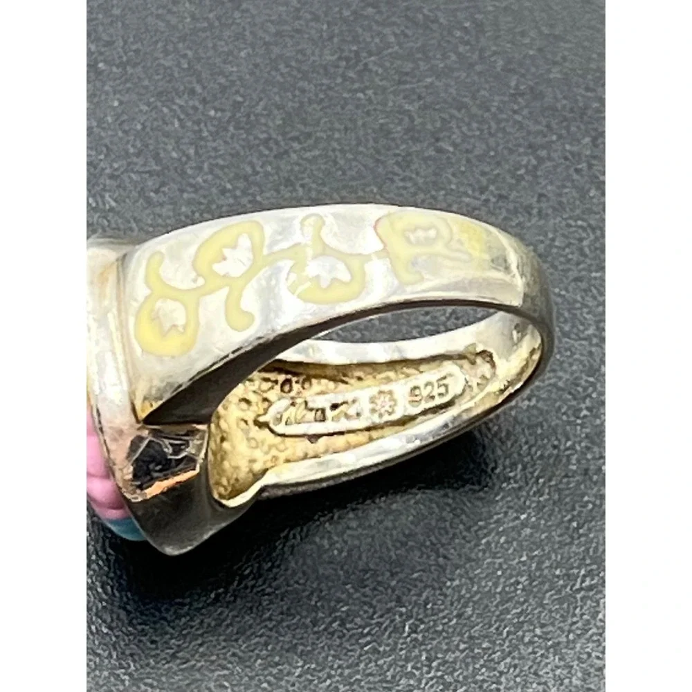 Alan K. European Design Sterling Silver Miliffiori Murano Glass Floral ring USA